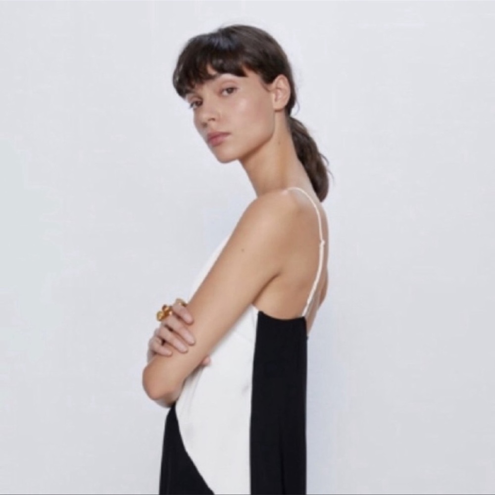 NEW! Zara Two-Toned Black and White Satin Dress - Picture 5 of 13